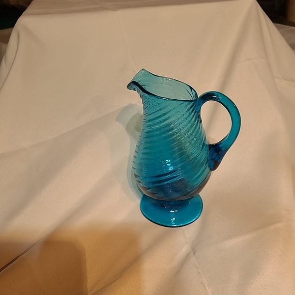 Vintage Blenko Wayne Husted Pitcher With Swirl Design Light Blue Unique Spout